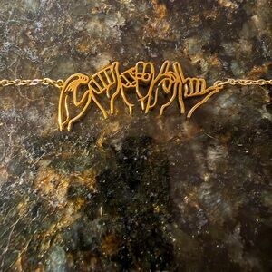 Gold ASL Sign Language Necklace C A N D Y gold tone